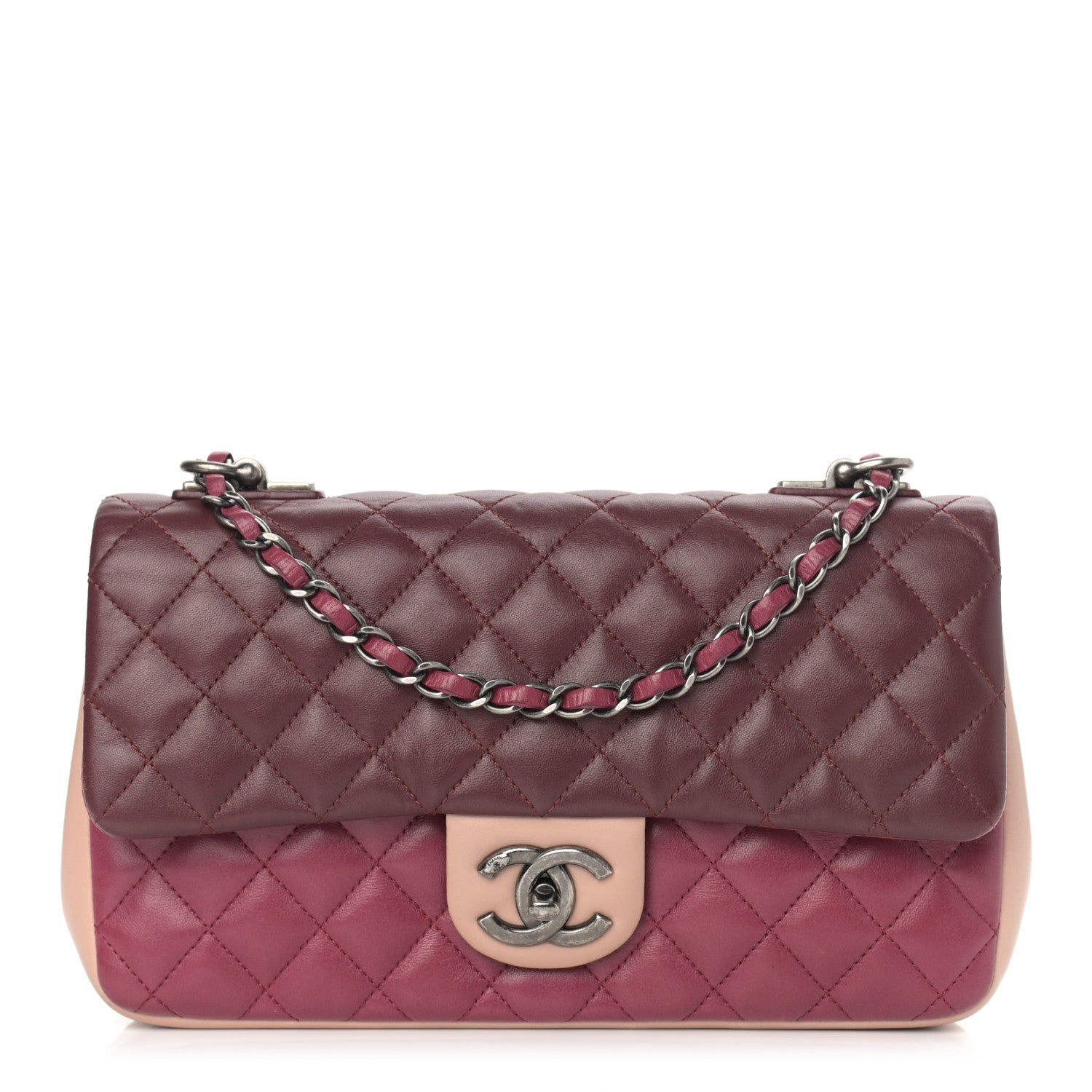 Chanel Lambskin Quilted Medium Tri-Color Flap Burgundy Dark Pink 1 of 10