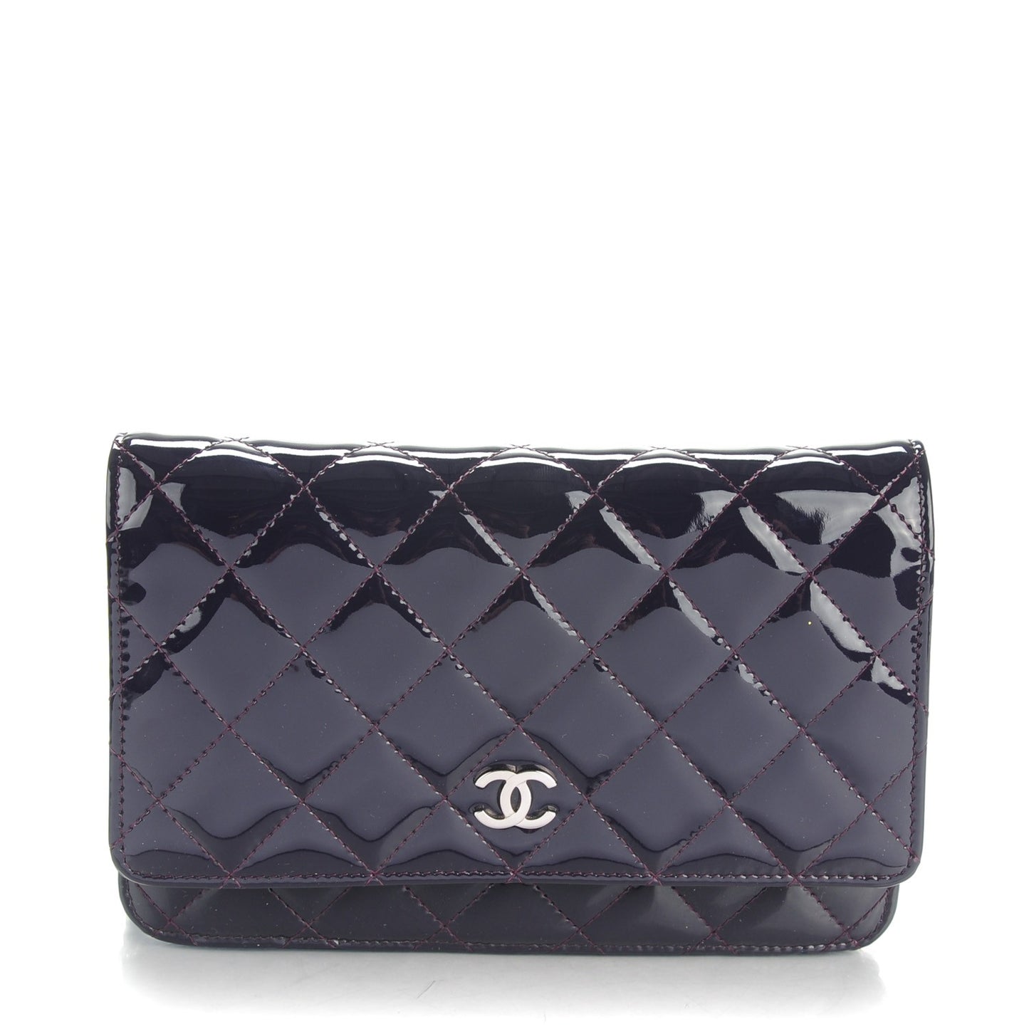 Patent Quilted Wallet On Chain WOC Dark Purple