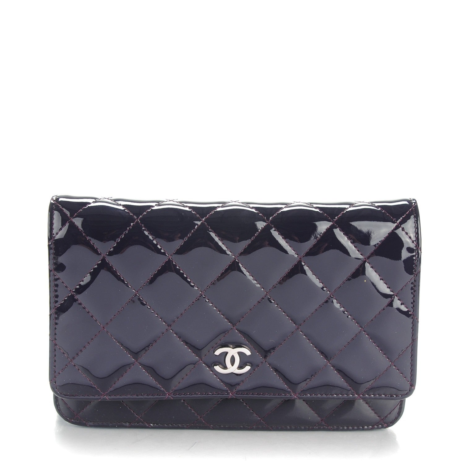 Chanel Patent Quilted Wallet On Chain WOC Dark Purple 1 of 8