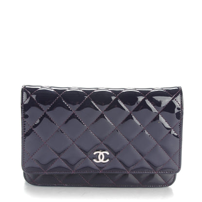 Chanel Patent Quilted Wallet On Chain WOC Dark Purple 1 of 8