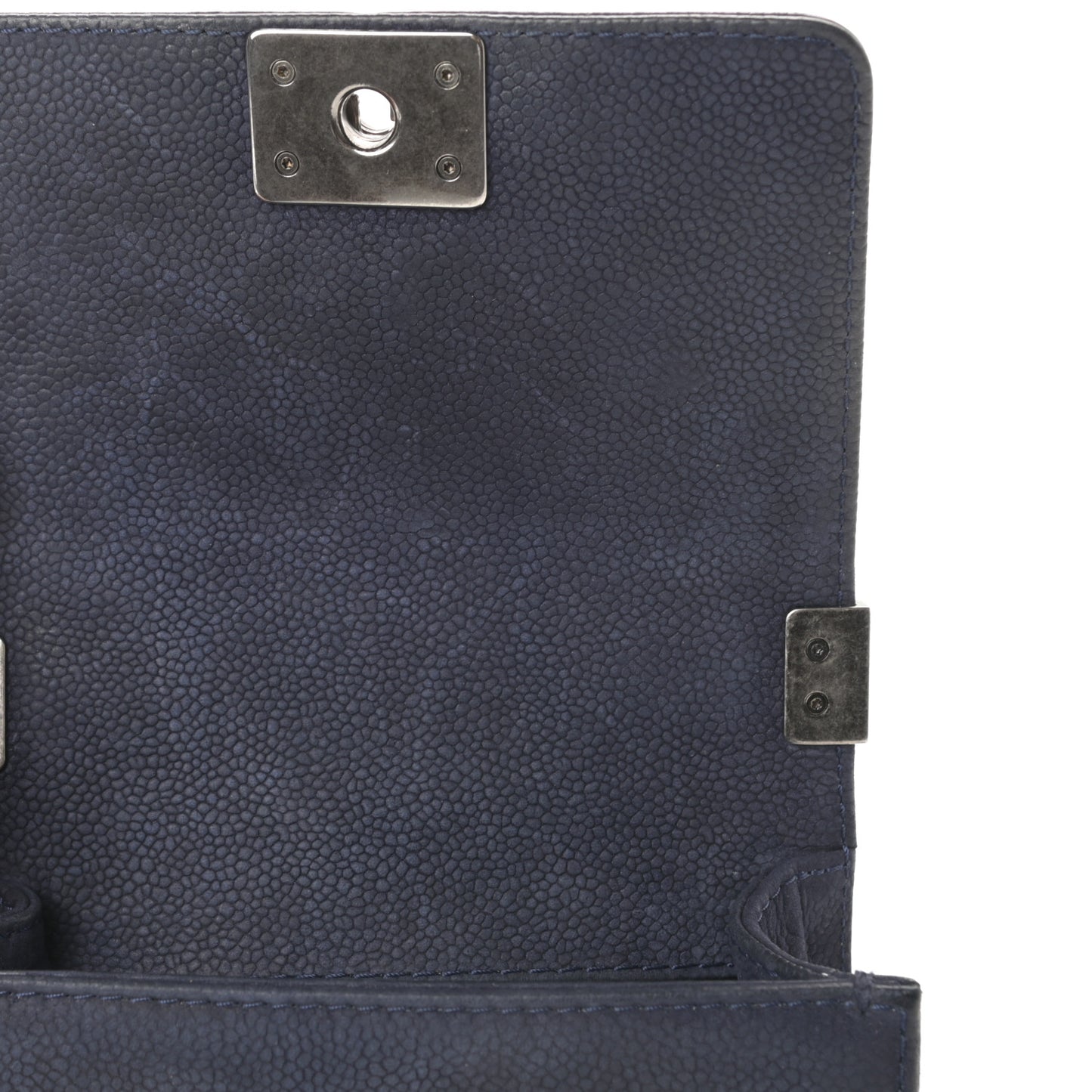 Iridescent Caviar Quilted Mini Boy Flap Navy