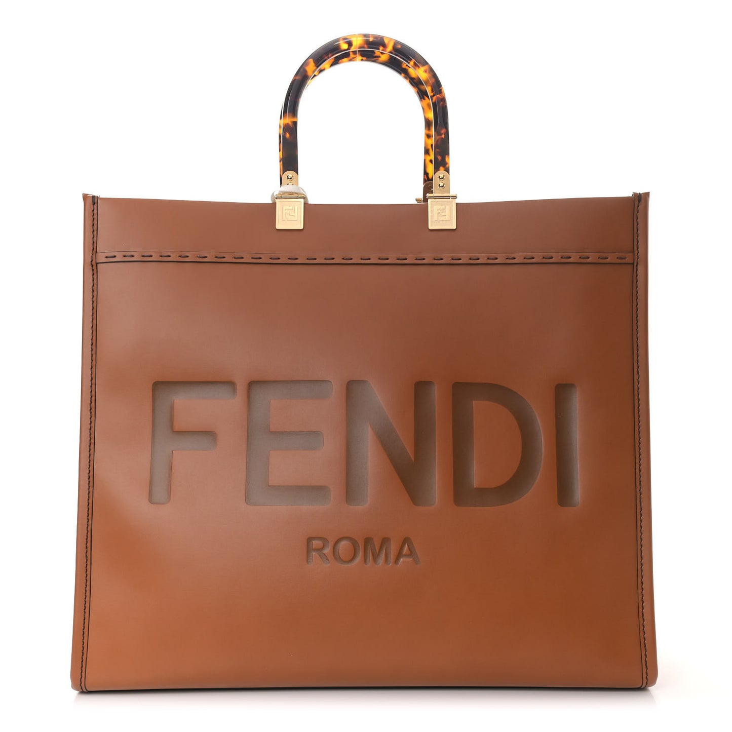 Vitello King Plexiglass Large Fendi Sunshine Shopper Tote Cuoio