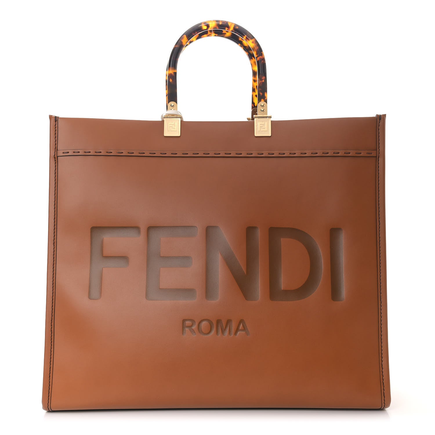 Fendi Vitello King Plexiglass Large Fendi Sunshine Shopper Tote Cuoio 1 of 8