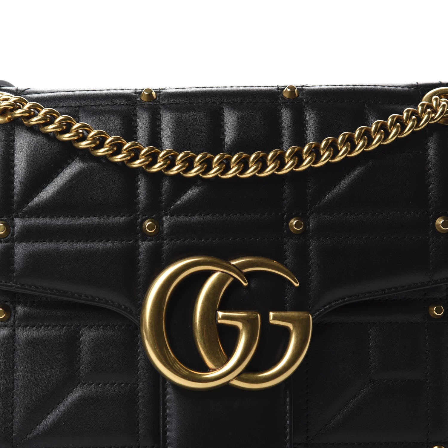 Gucci Calfskin Matelasse Studded Medium GG Marmont Shoulder Bag Black 10 of 10