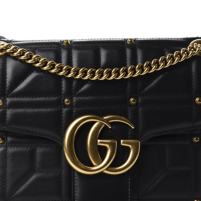 Gucci Calfskin Matelasse Studded Medium GG Marmont Shoulder Bag Black 10 of 10