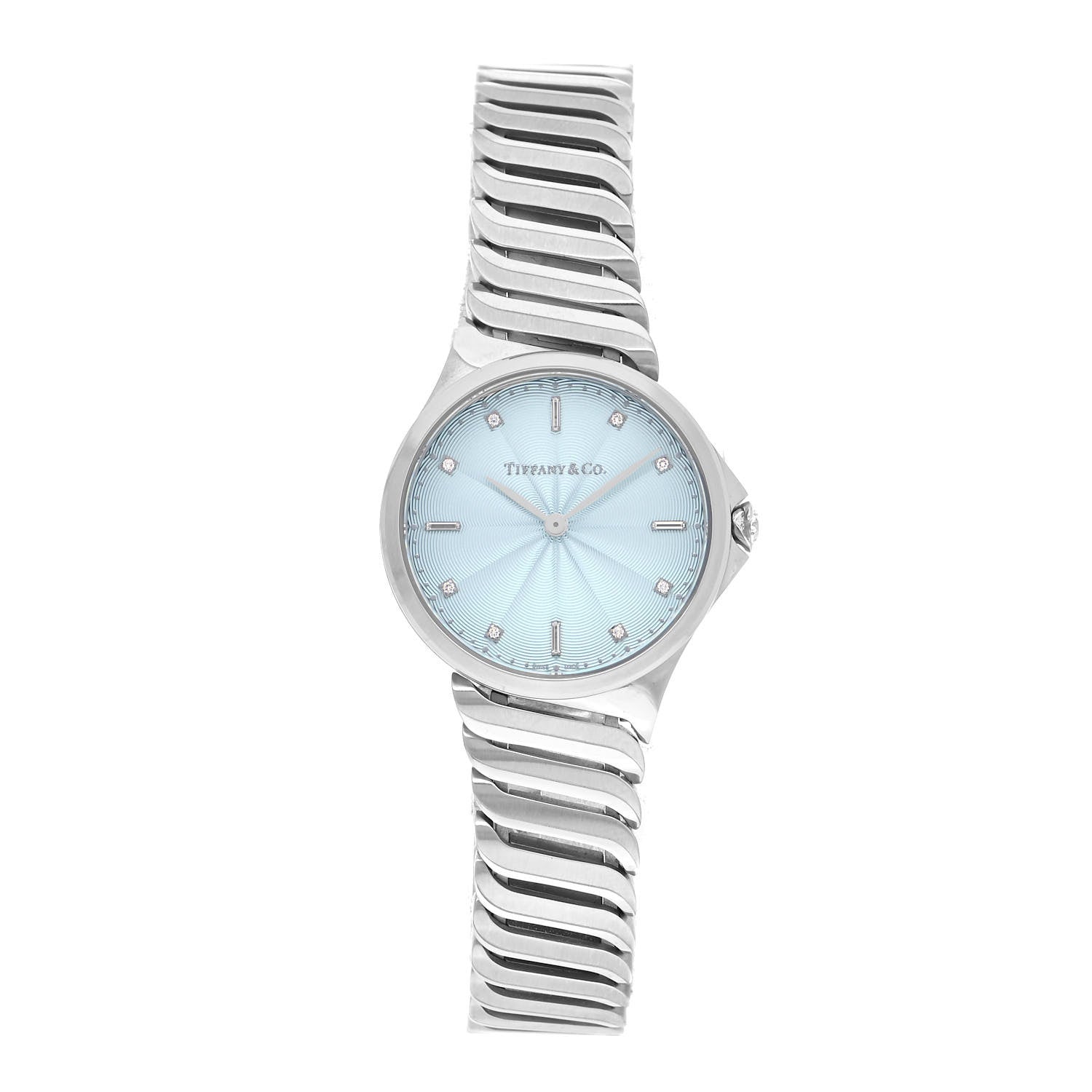 Tiffany Stainless Steel Diamond 28mm Metro 2-Hand Quartz Watch Ice Blue 1 of 5