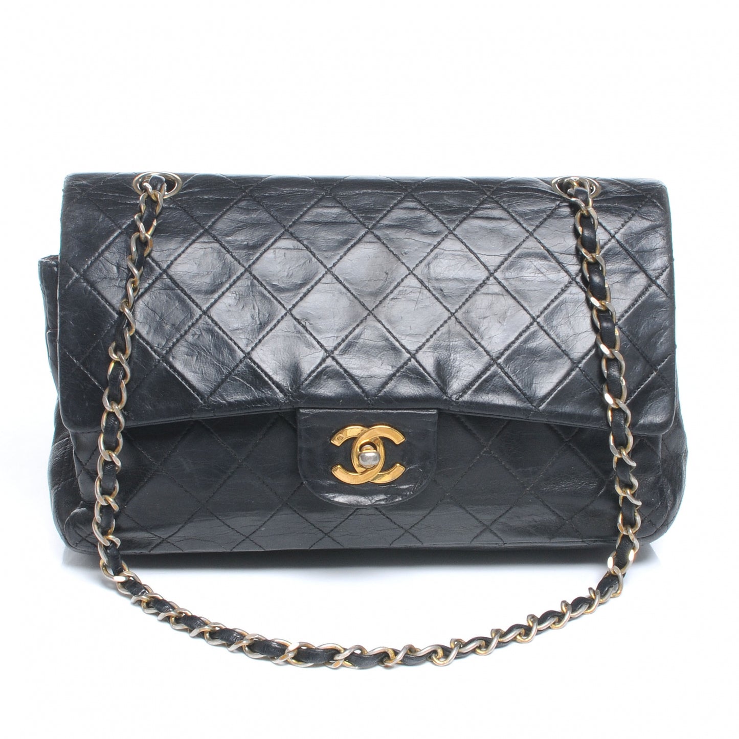 Lambskin Medium Single Flap Black