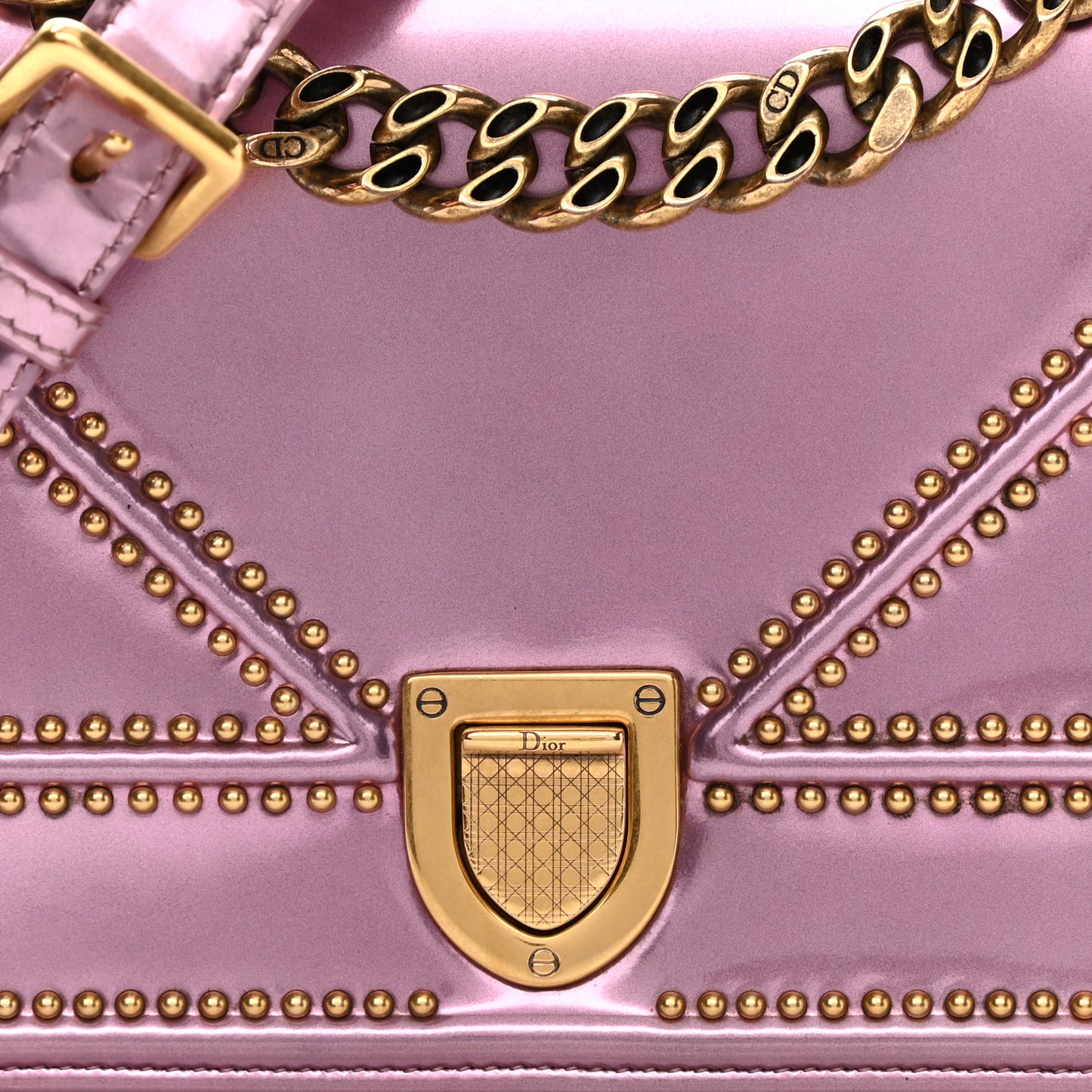 Metallic Patent Studded Small Diorama Flap Bag Pink