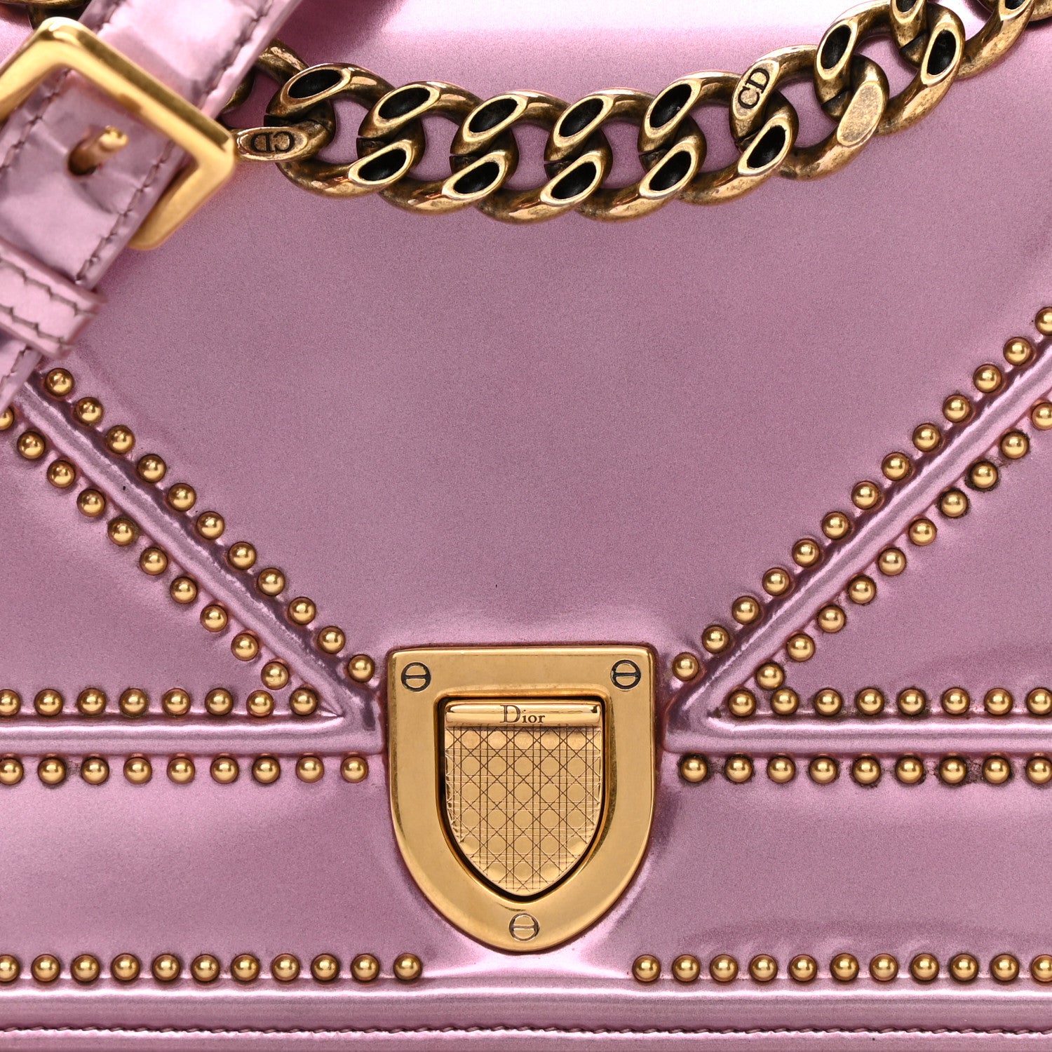 Christian Dior Metallic Patent Studded Small Diorama Flap Bag Pink 7 of 12