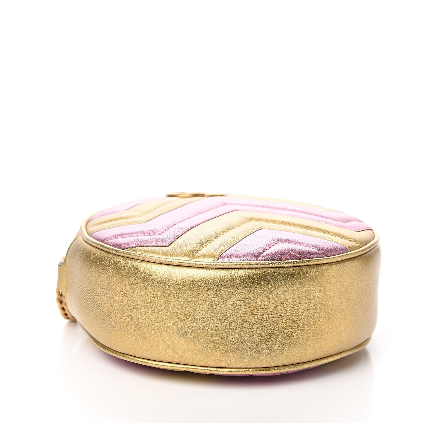 Metallic Calfskin Matelasse Mini GG Marmont Round Shoulder Bag Gold Pink