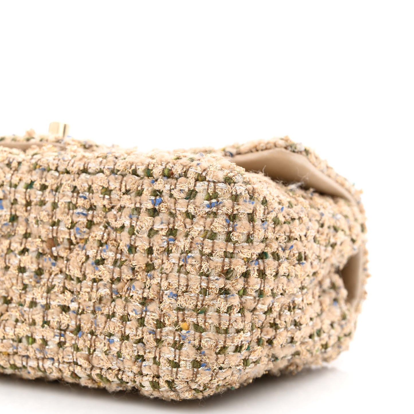 Tweed Quilted Mini Rectangular Flap Beige