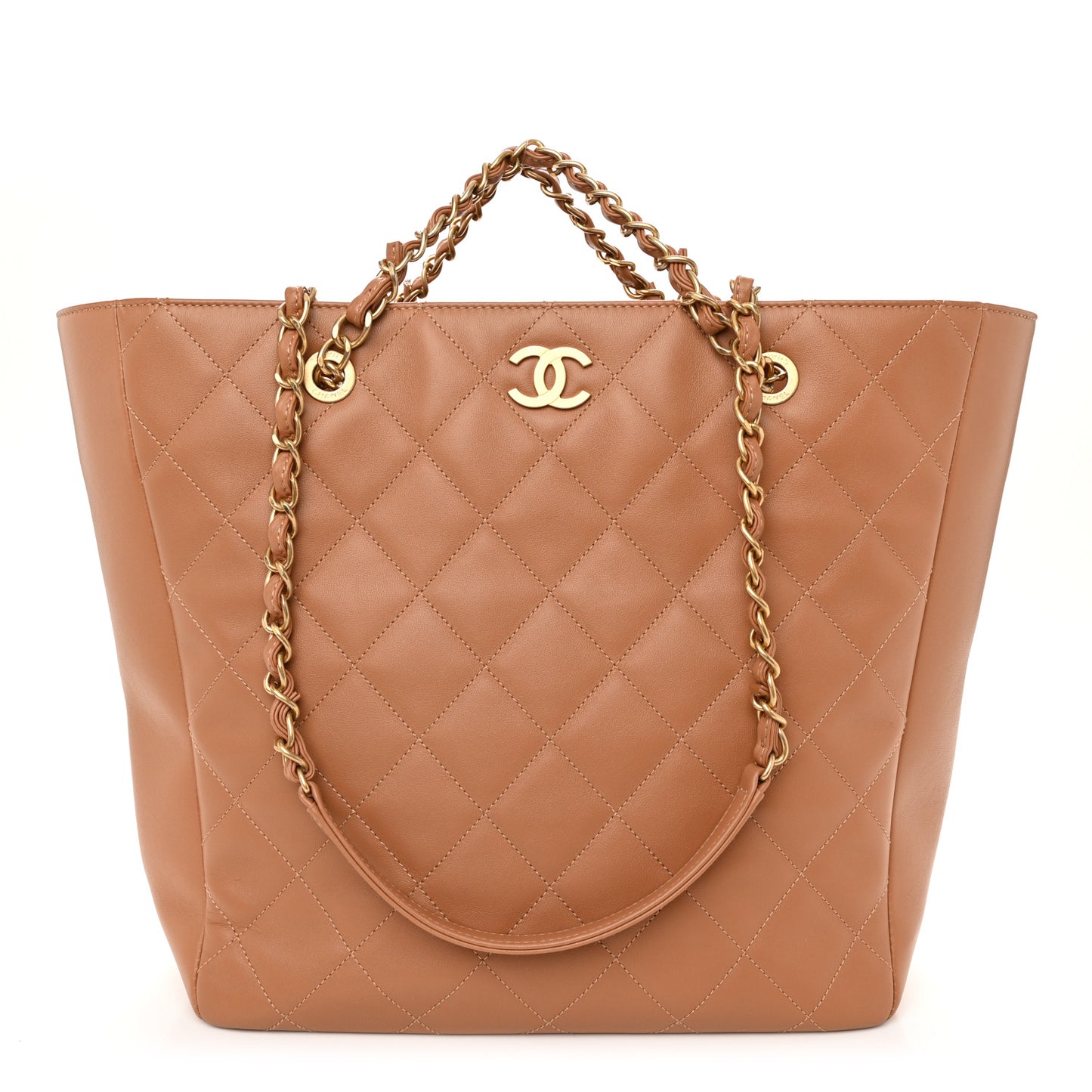 Calfskin Stitched Large Shopping Bag Brown