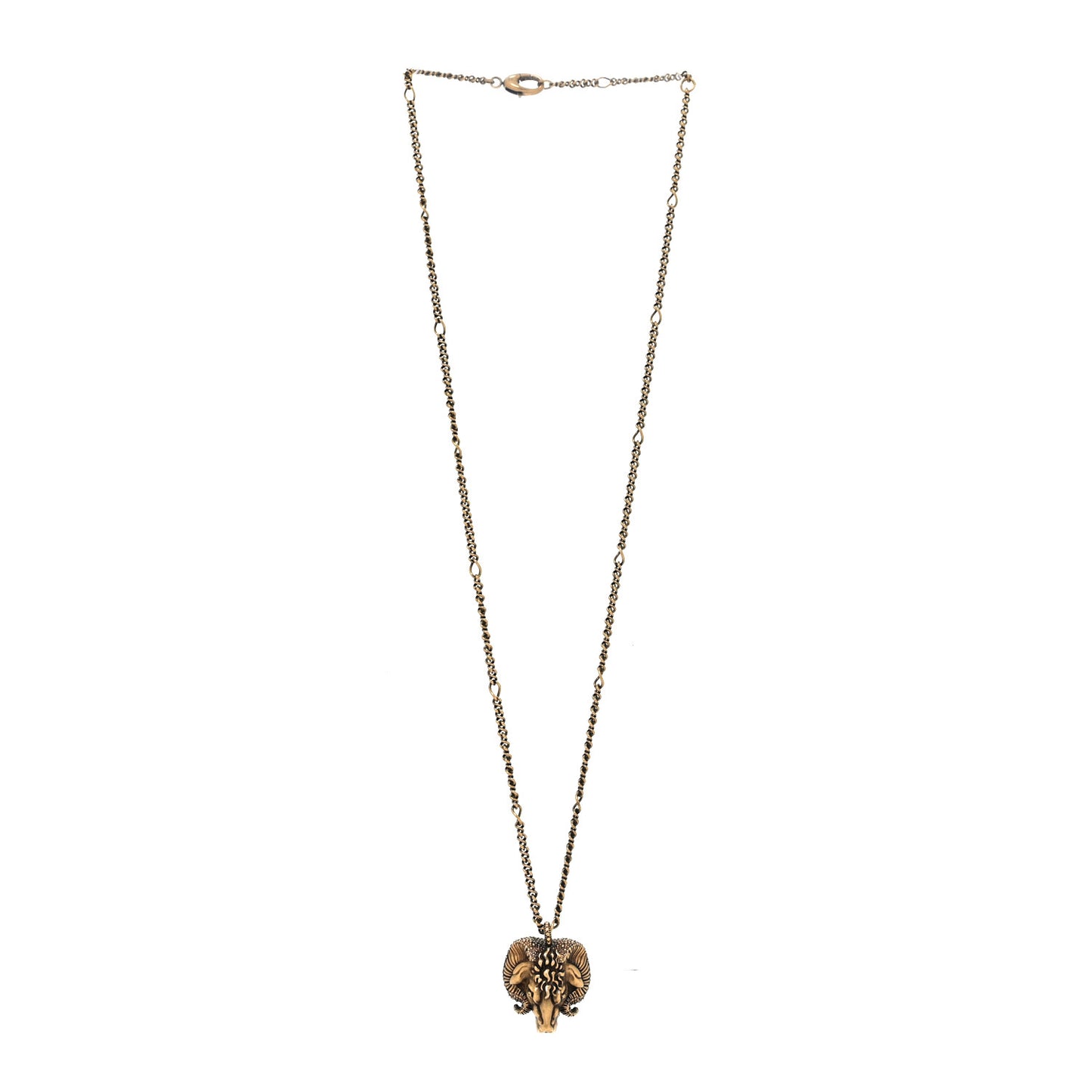 Metal Crystal Ram Head Necklace Aged Gold