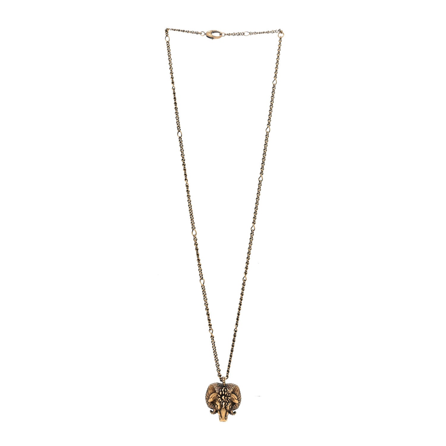 Gucci Metal Crystal Ram Head Necklace Aged Gold 2 of 5