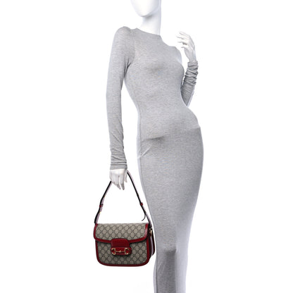 Gucci GG Supreme Monogram Azalea Calfskin Horsebit 1955 Shoulder Bag Beige Ebony New Cherry Red 2 of 10