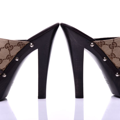 Gucci Monogram Cellarius Soft Calfskin Icon Bit Platform Clog High Heel Slide Sandals 39 Beige Ebony Cocoa 11 of 12