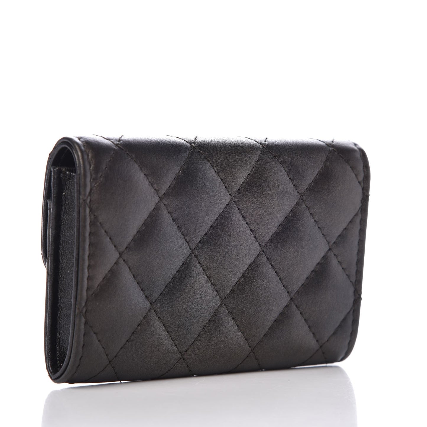 Metallic Calfskin Quilted Reissue Card Holder Wallet Charcoal