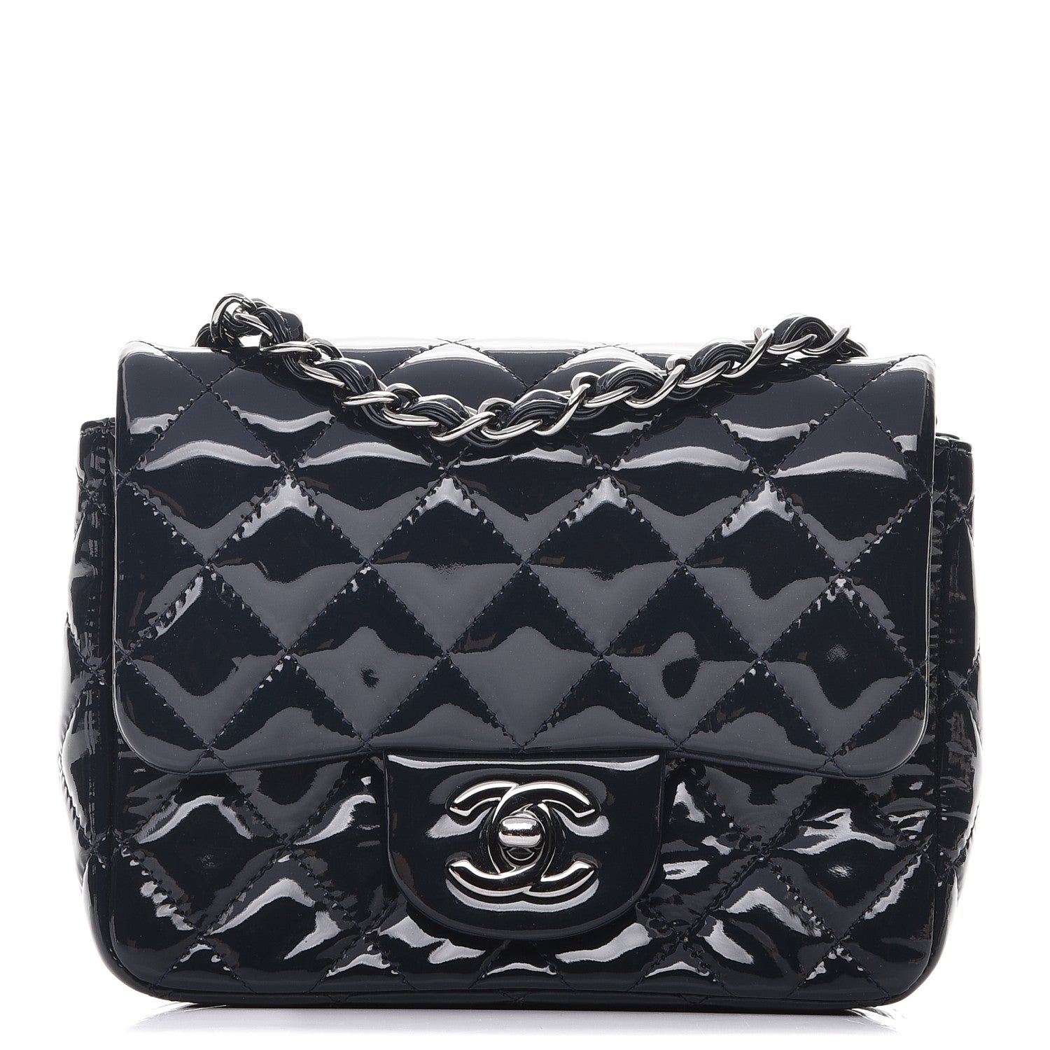 Chanel Patent Quilted Mini Square Flap Navy Blue 1 of 9
