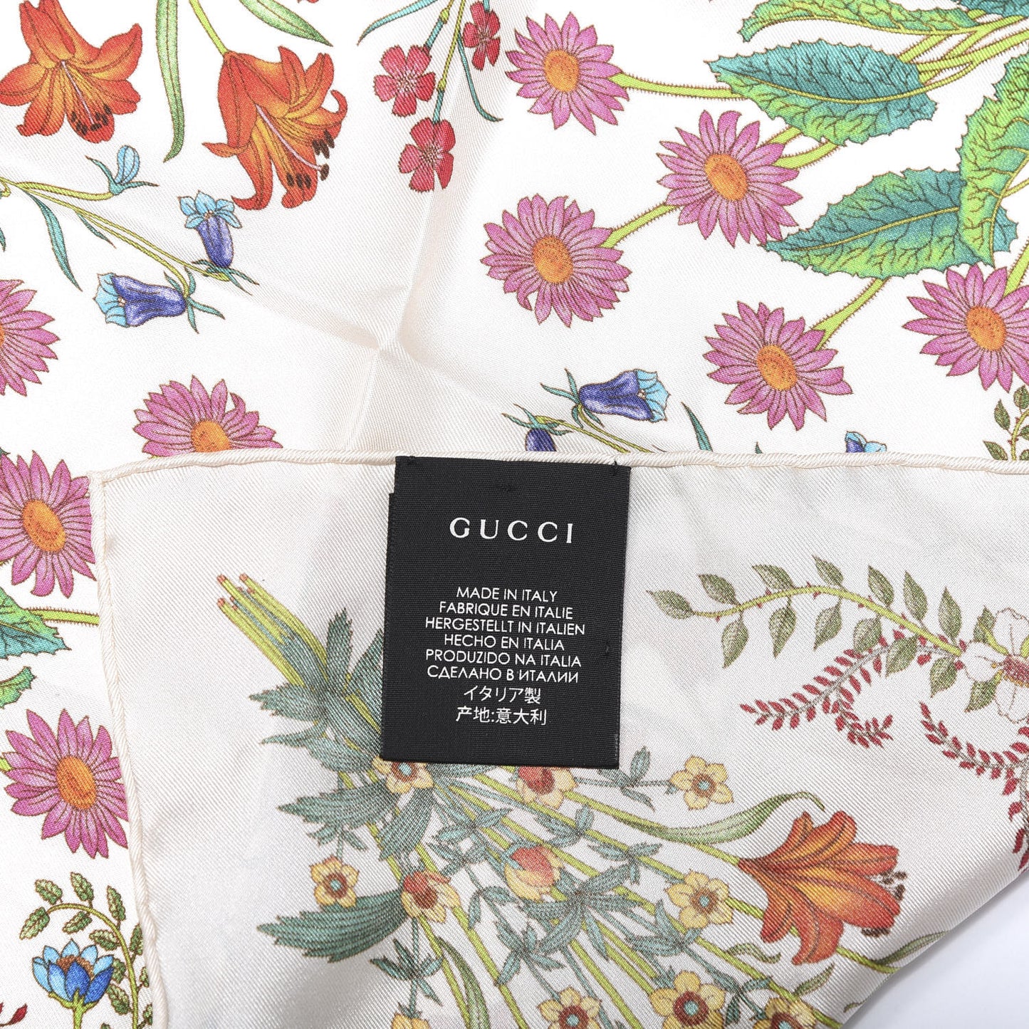 Silk Twill Nuovoflora Square Handkerchief Ivory Blue