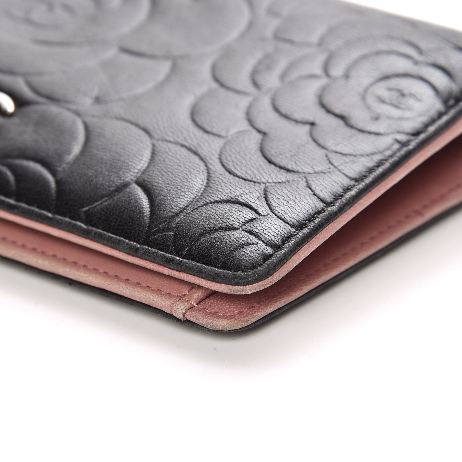 Chanel Lambskin Camellia Embossed Yen Wallet Black 6 of 10
