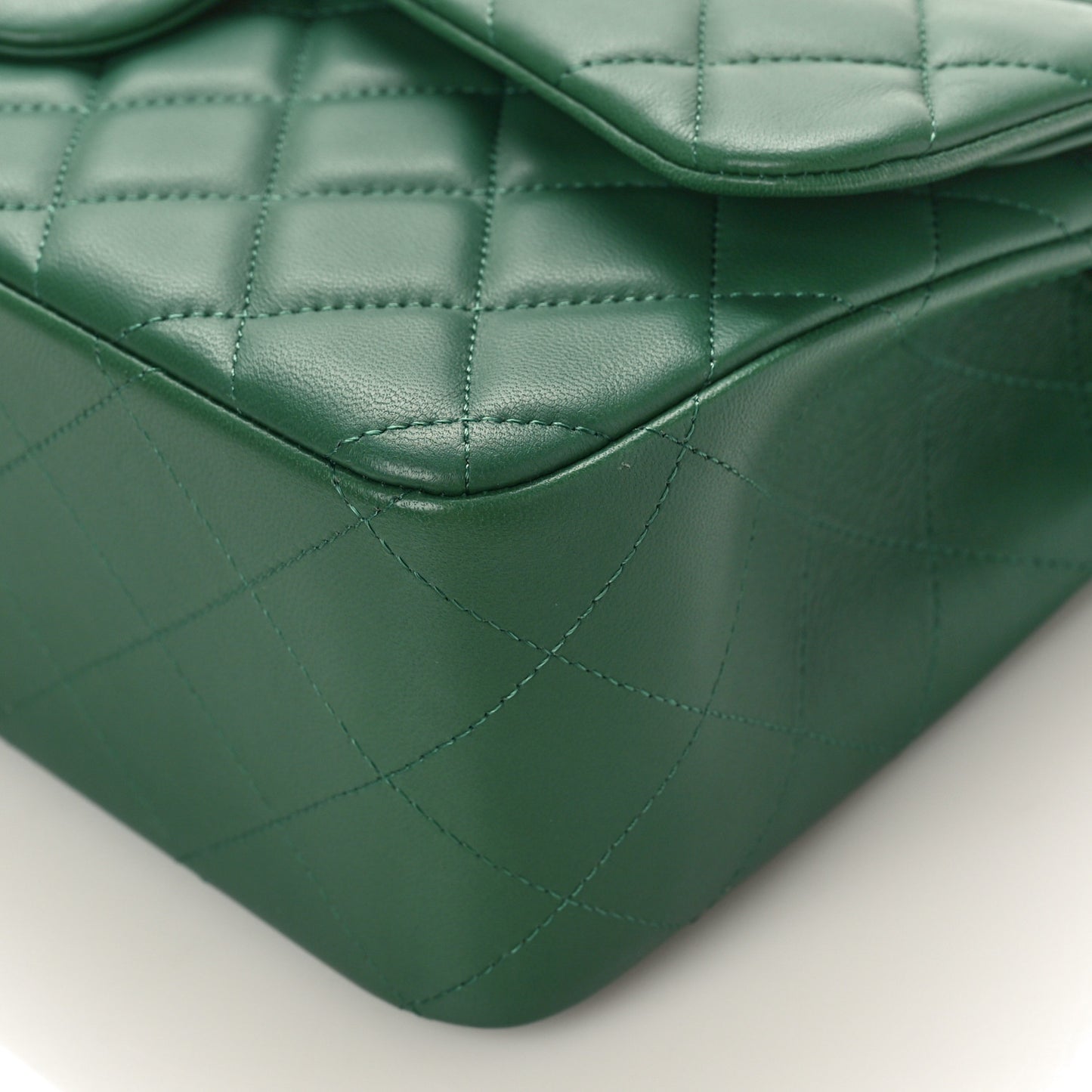 Lambskin Quilted Jumbo Double Flap Green