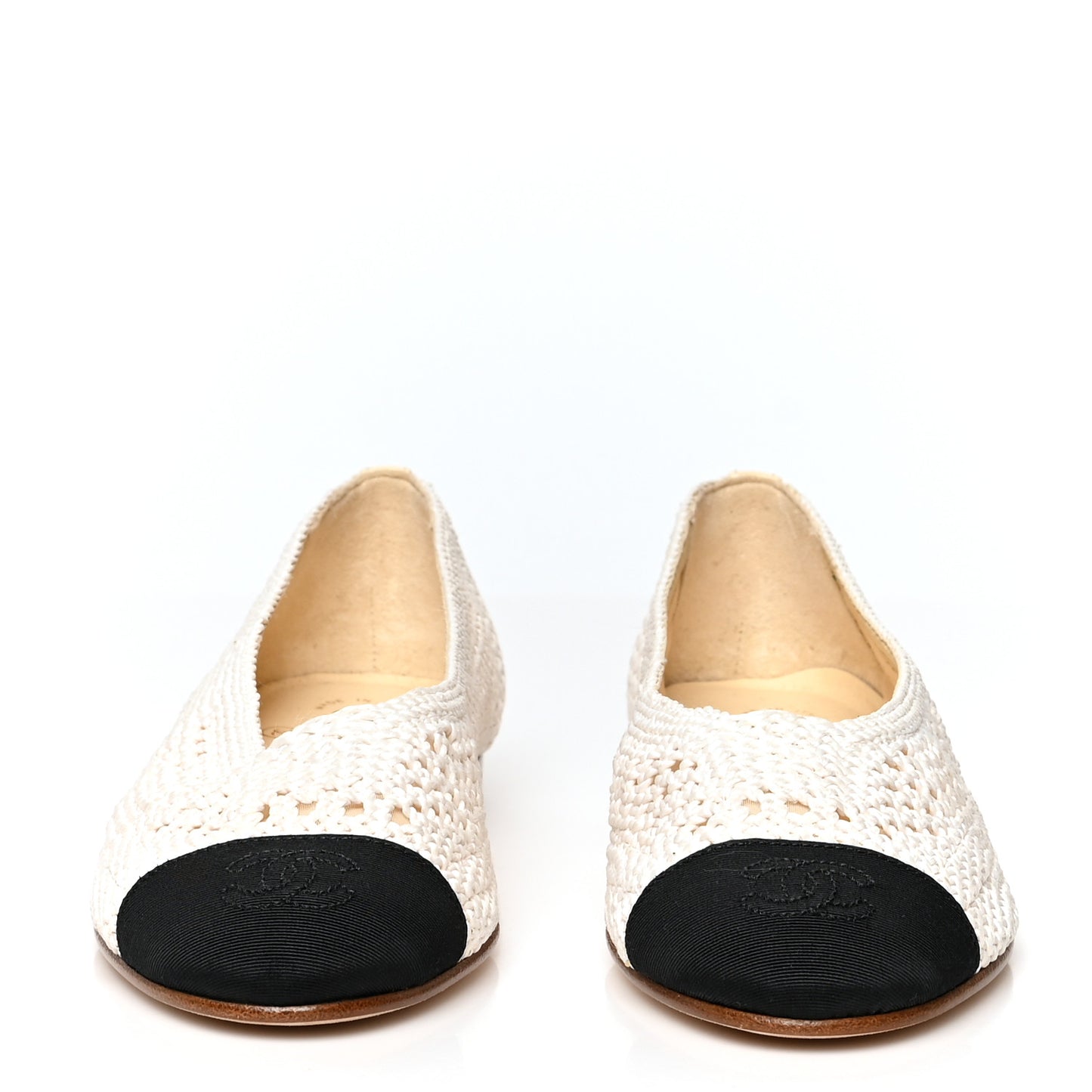 Crochet Cap Toe Ballerina Flats 38 Light Beige