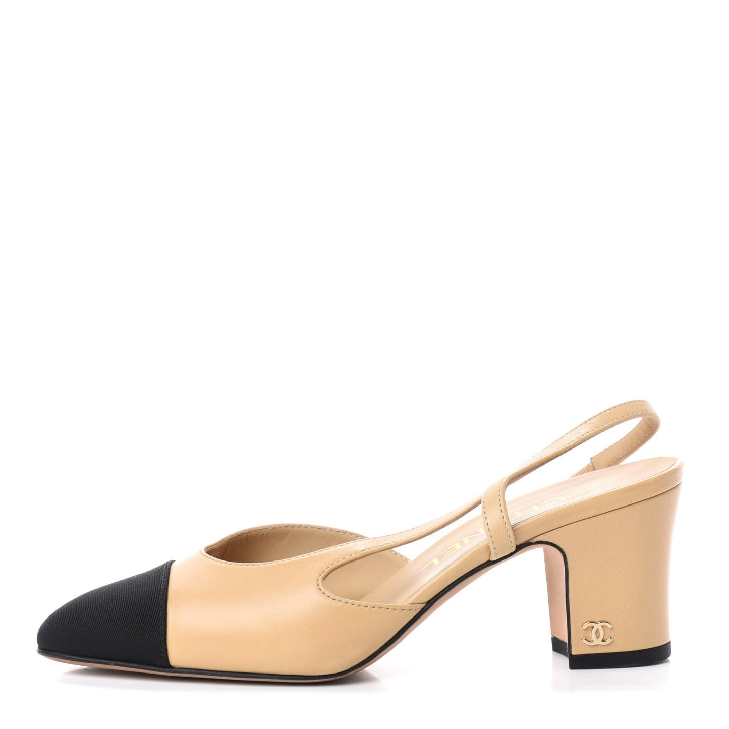 Goatskin Grosgrain Cap Toe CC Slingback Pumps 35 Beige Black