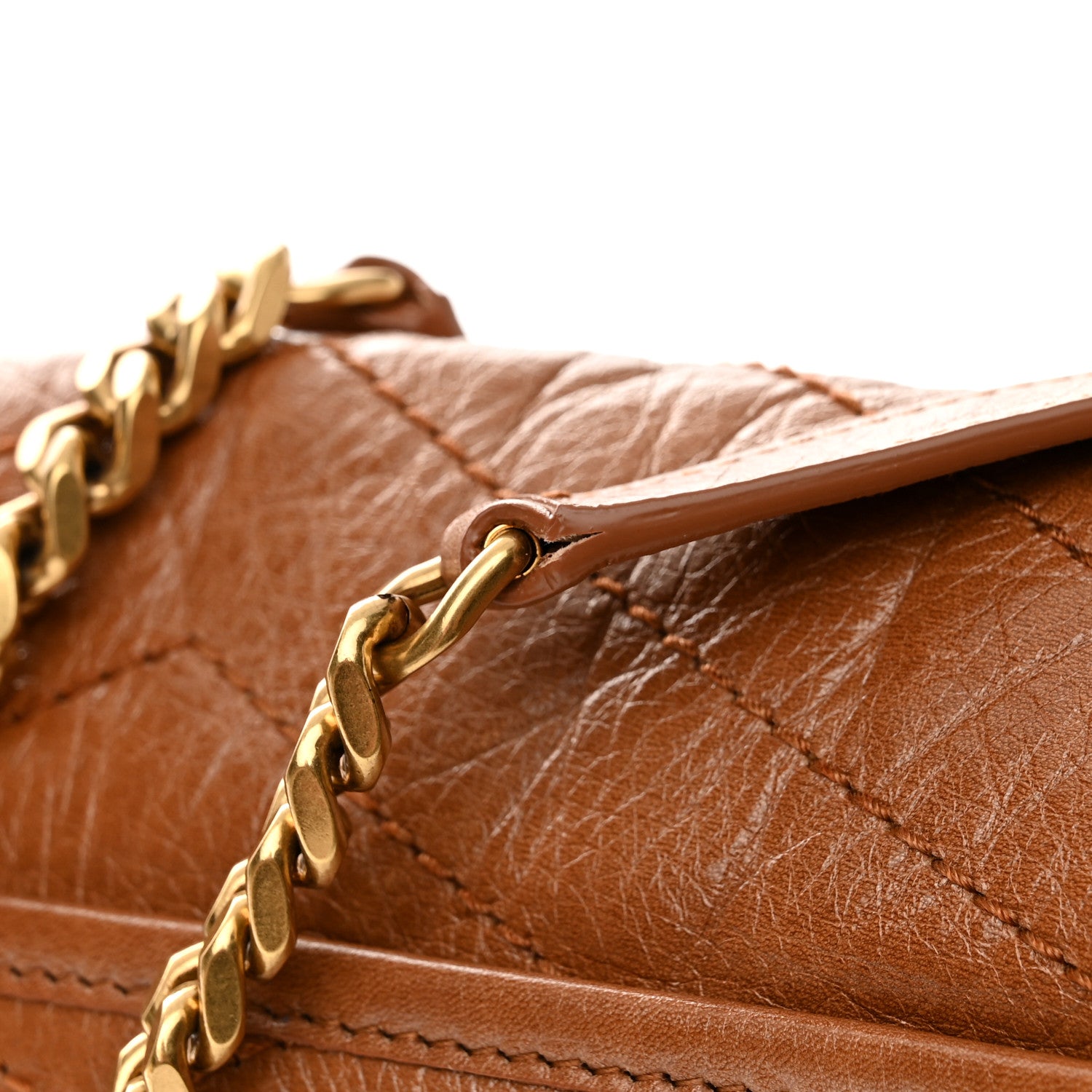 Saint Laurent Crinkled Calfskin Matelasse Monogram Medium Niki Chain Satchel Light Caramel 13 of 14