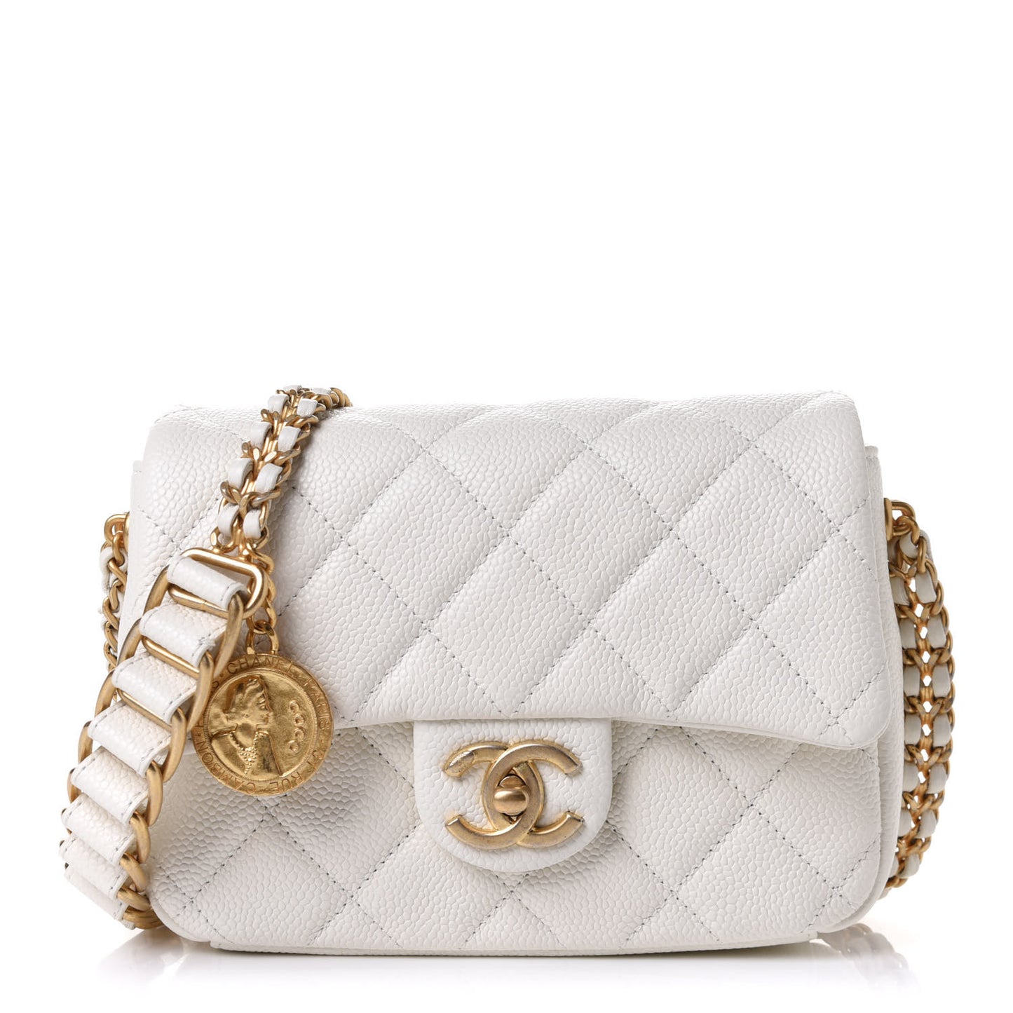 Caviar Quilted Mini Chain Soul Flap White
