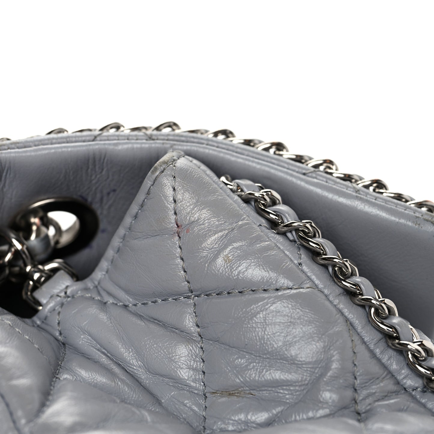 Crumpled Calfskin Medium Chain All Over Flap Grey