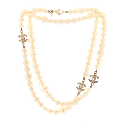 Chanel Graduated Pearl Crystal CC Long Necklace White 1 of 5