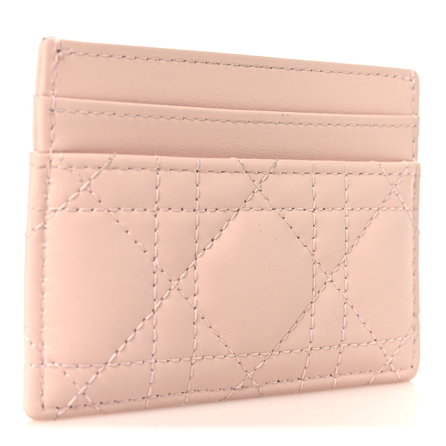 Lambskin Pearl Cannage Dior Jolie Freesia Card Holder Powder Pink