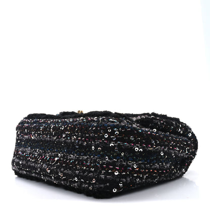 Chanel Shearling Sequin Tweed Quilted Single Flap Black 10 of 10