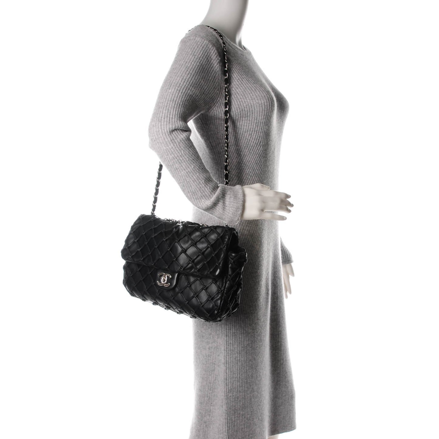 Lambskin Jumbo Canebiers Net Flap Black