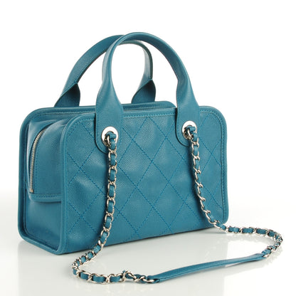 Chanel Caviar Quilted Deauville Bowling Bag Blue 3 of 7