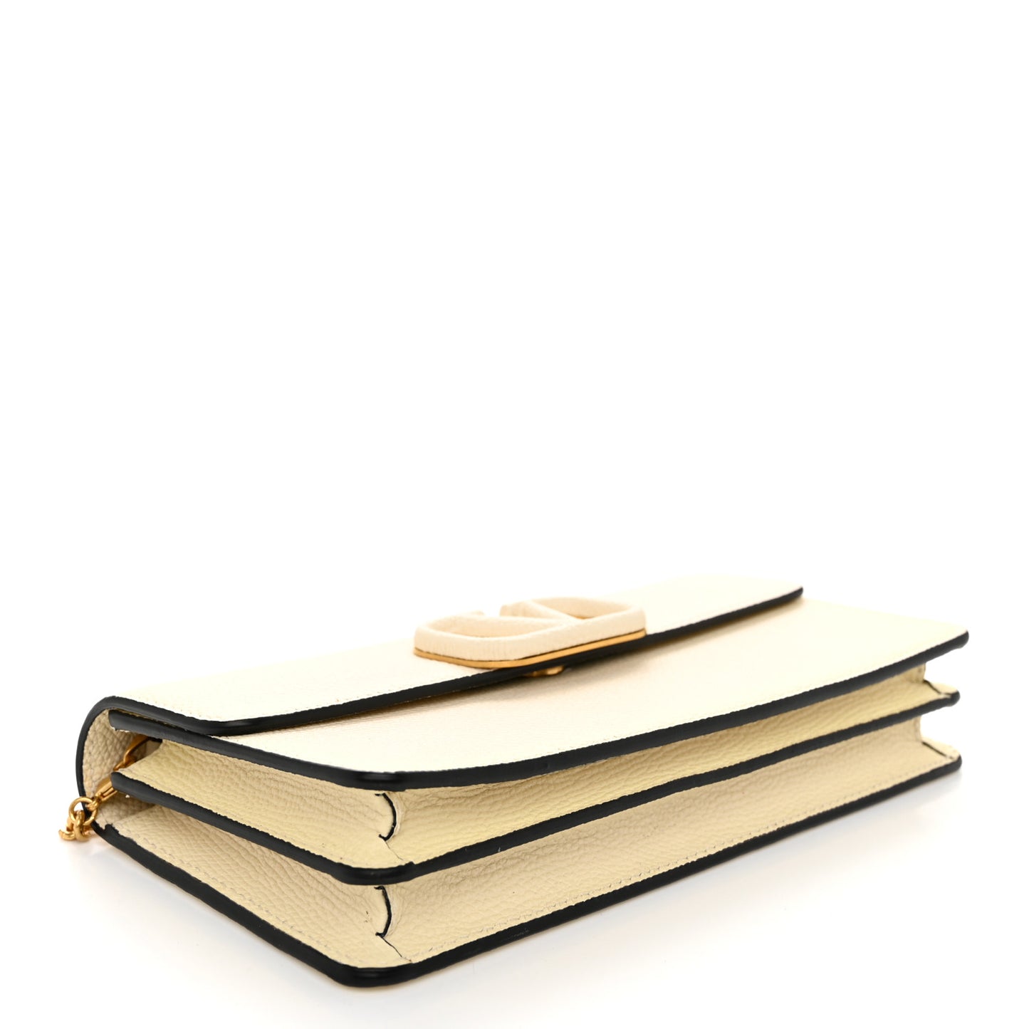 Grainy Calfskin Vlogo Wallet On Chain Ivory