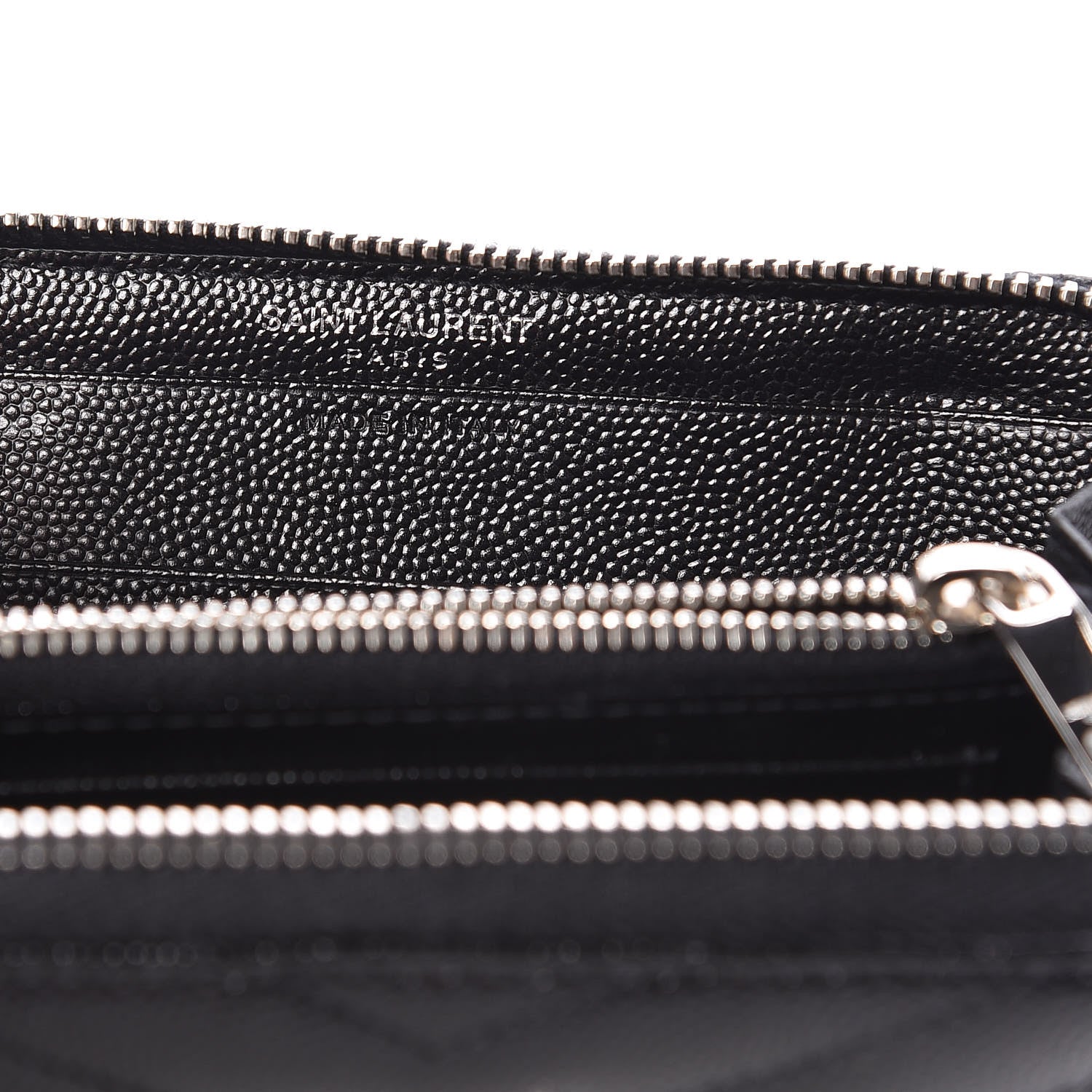 Saint Laurent Grain De Poudre Matelasse Chevron Monogram Zip Around Wallet Black 6 of 8