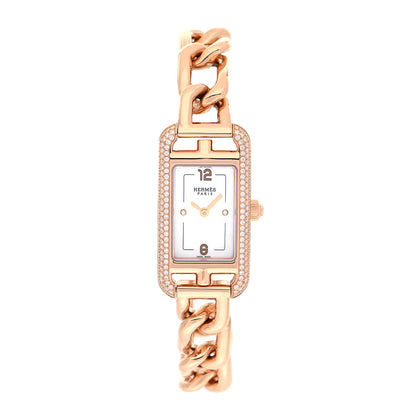 Hermes 18K Rose Gold Diamond Mother of Pearl 17mm Nantucket Quartz Watch 1 of 5