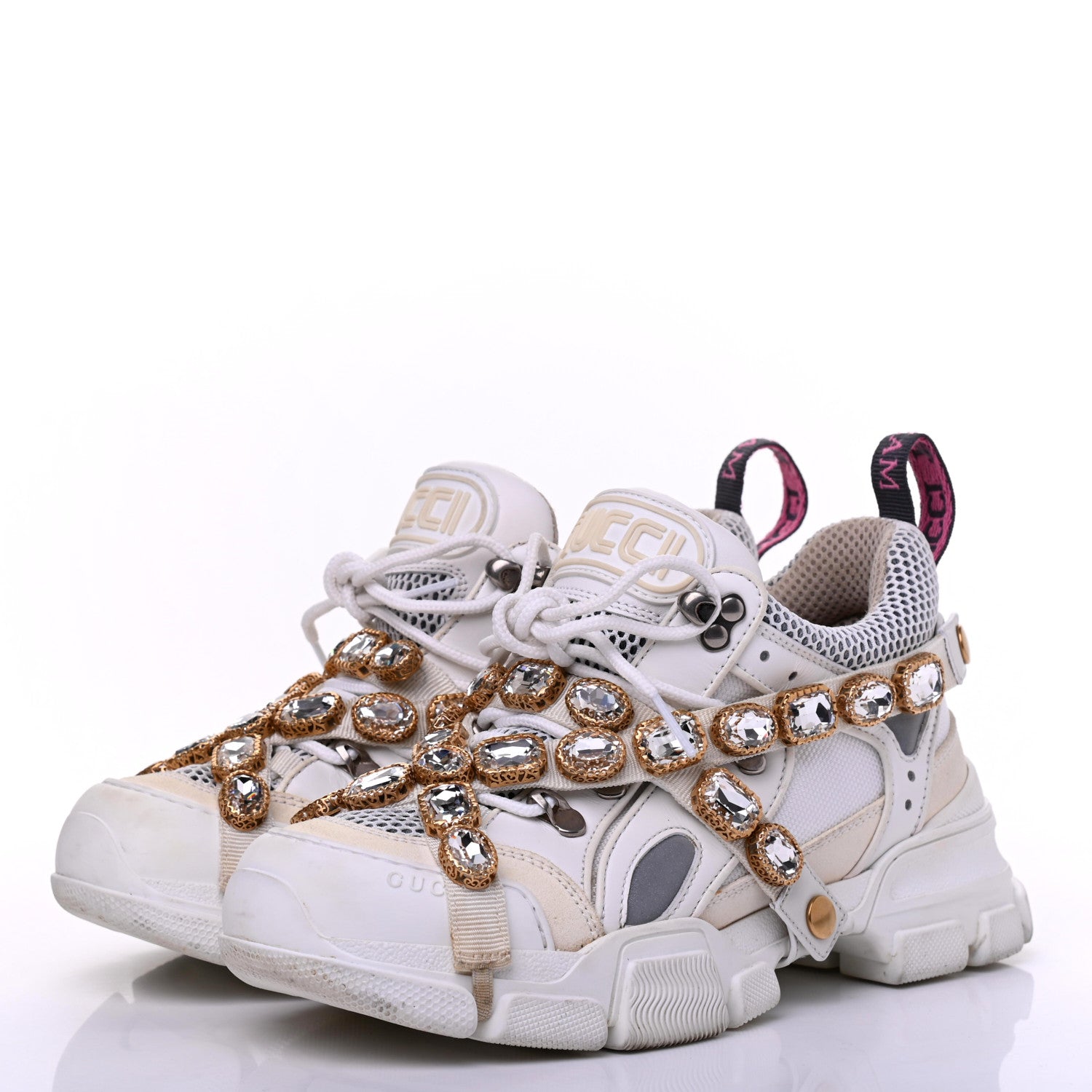Gucci X SEGA Mesh Calfskin Suede Removable Crystals Womens Flashtrek Sneakers 38.5 Great White 3 of 23