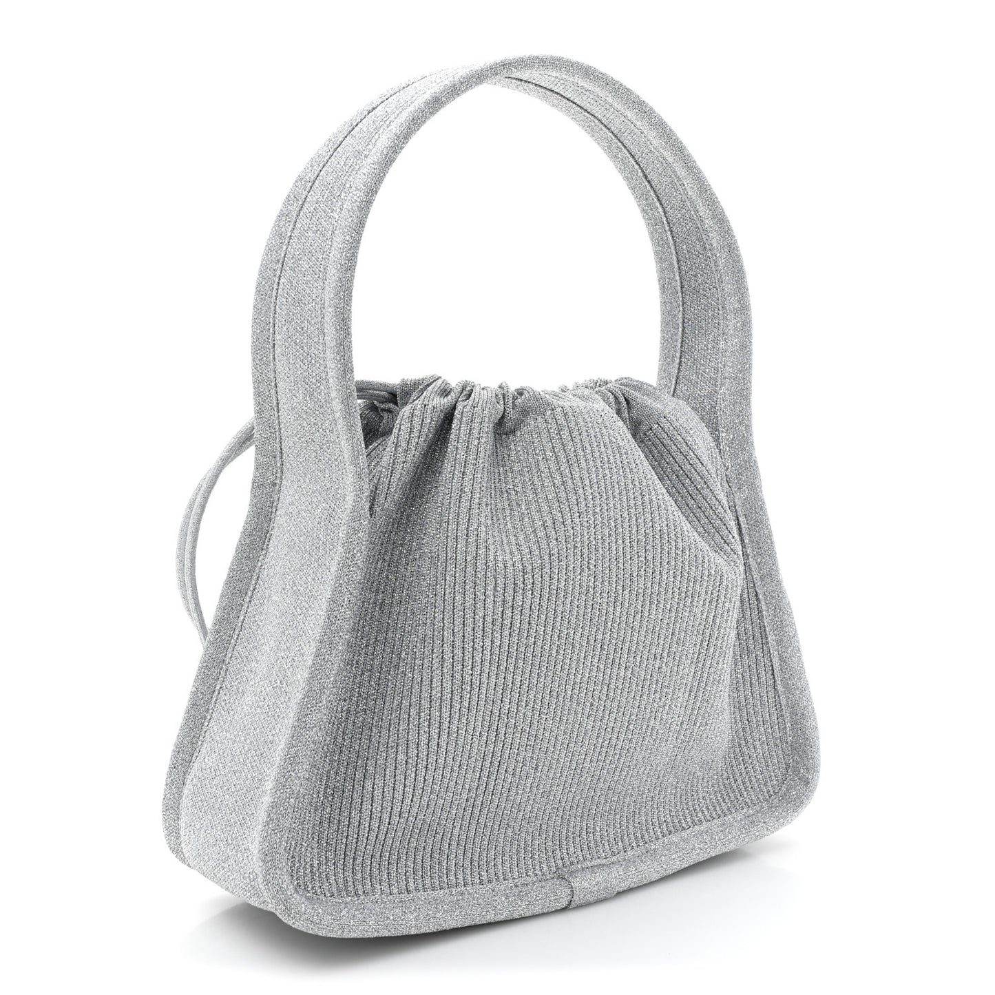 Metallic Ribbed Knit Small Ryan Bag Silver