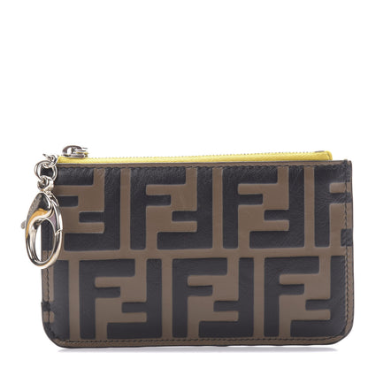 Fendi Vitello Cruise F is Fendi Bi-Color FF 1974 Embossed Key Case Pouch Maya Black Sunflower 1 of 8