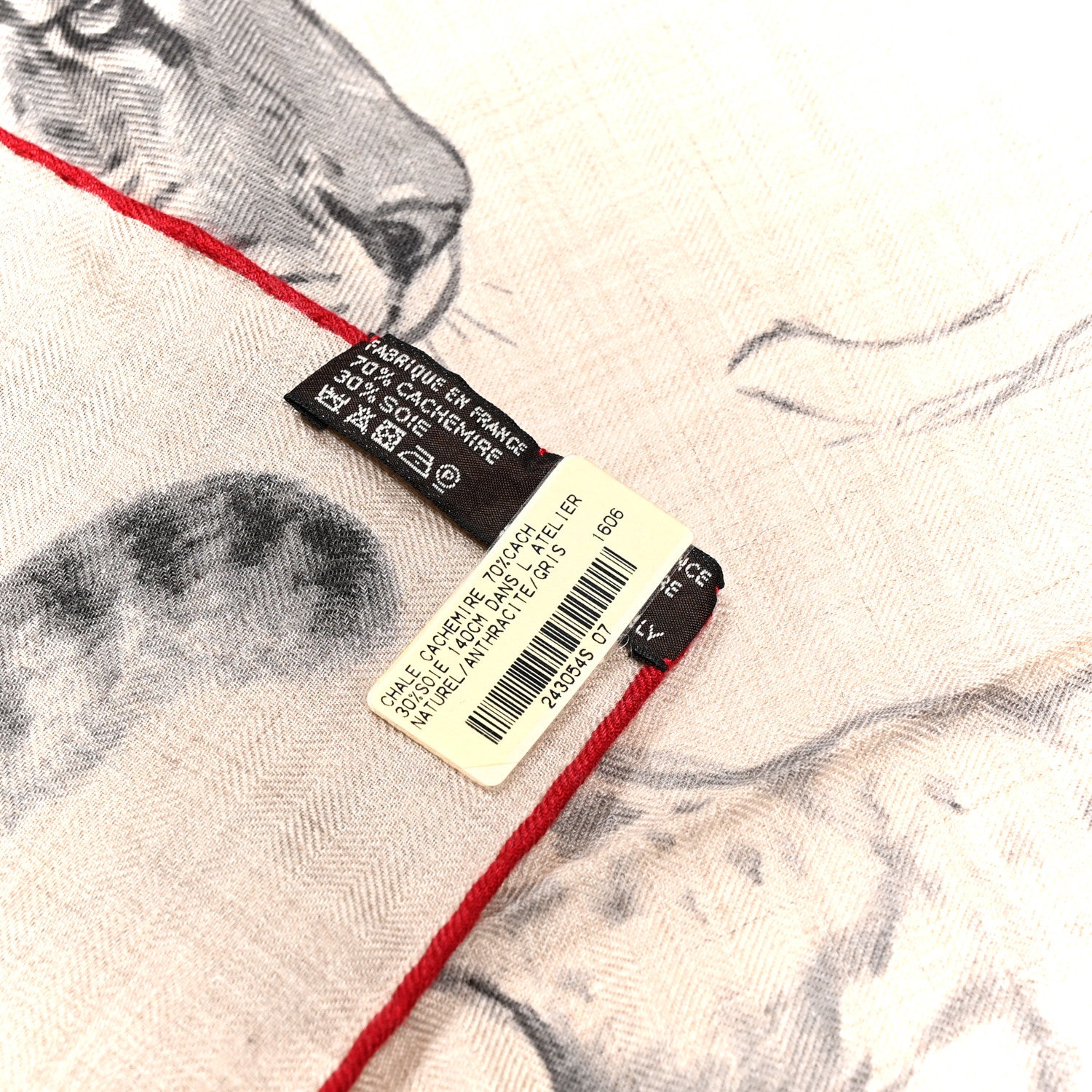 Hermes Cashmere Silk Dans L'atelier de Robert Dallet Shawl 140 Naturel Anthracite Gris 3 of 4