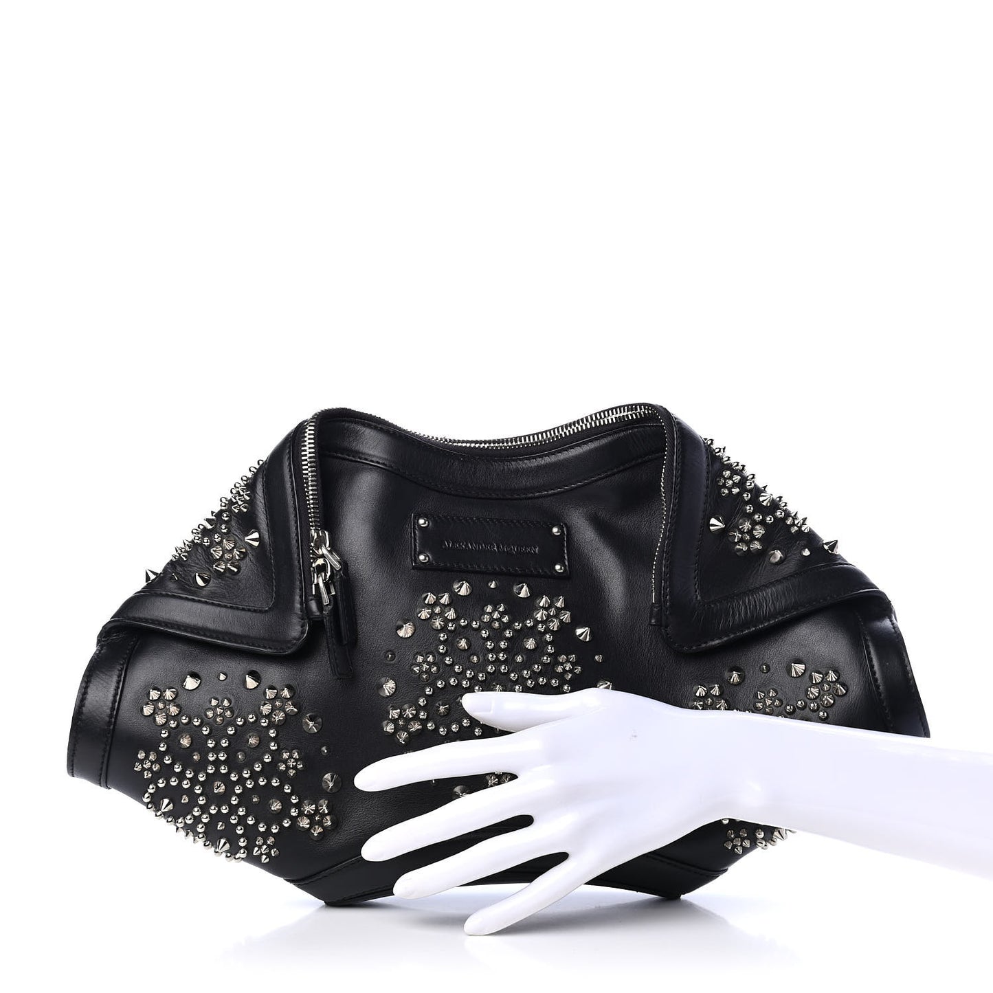 Calfskin Studded De Manta Clutch Black