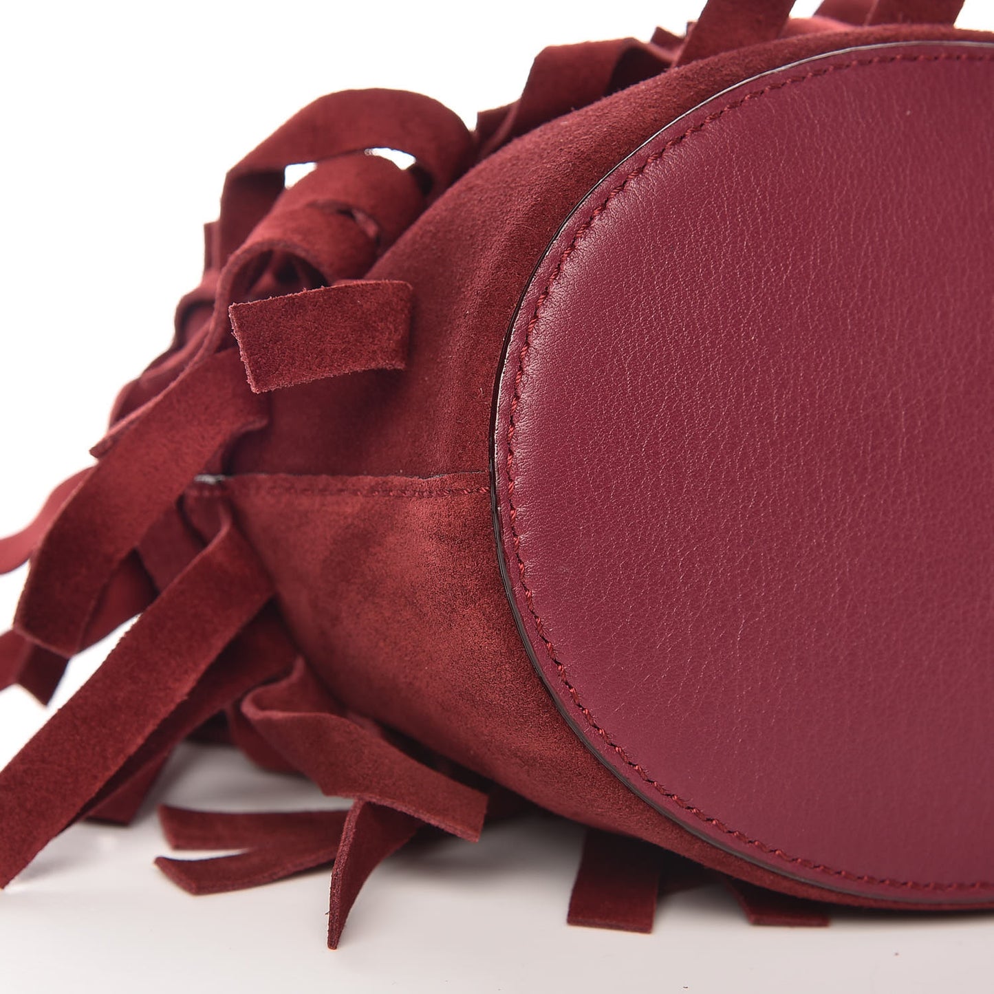 Suede Fringe Mini Bucket Bag Cherry