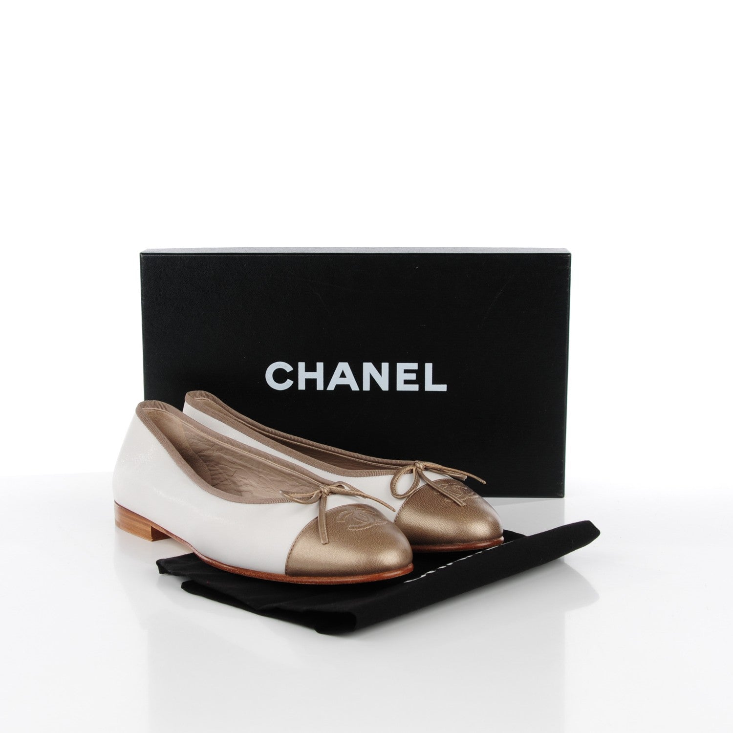 Chanel Lambskin Cap Toe CC Ballerina Flats 39 Dark White Bronze 9 of 9