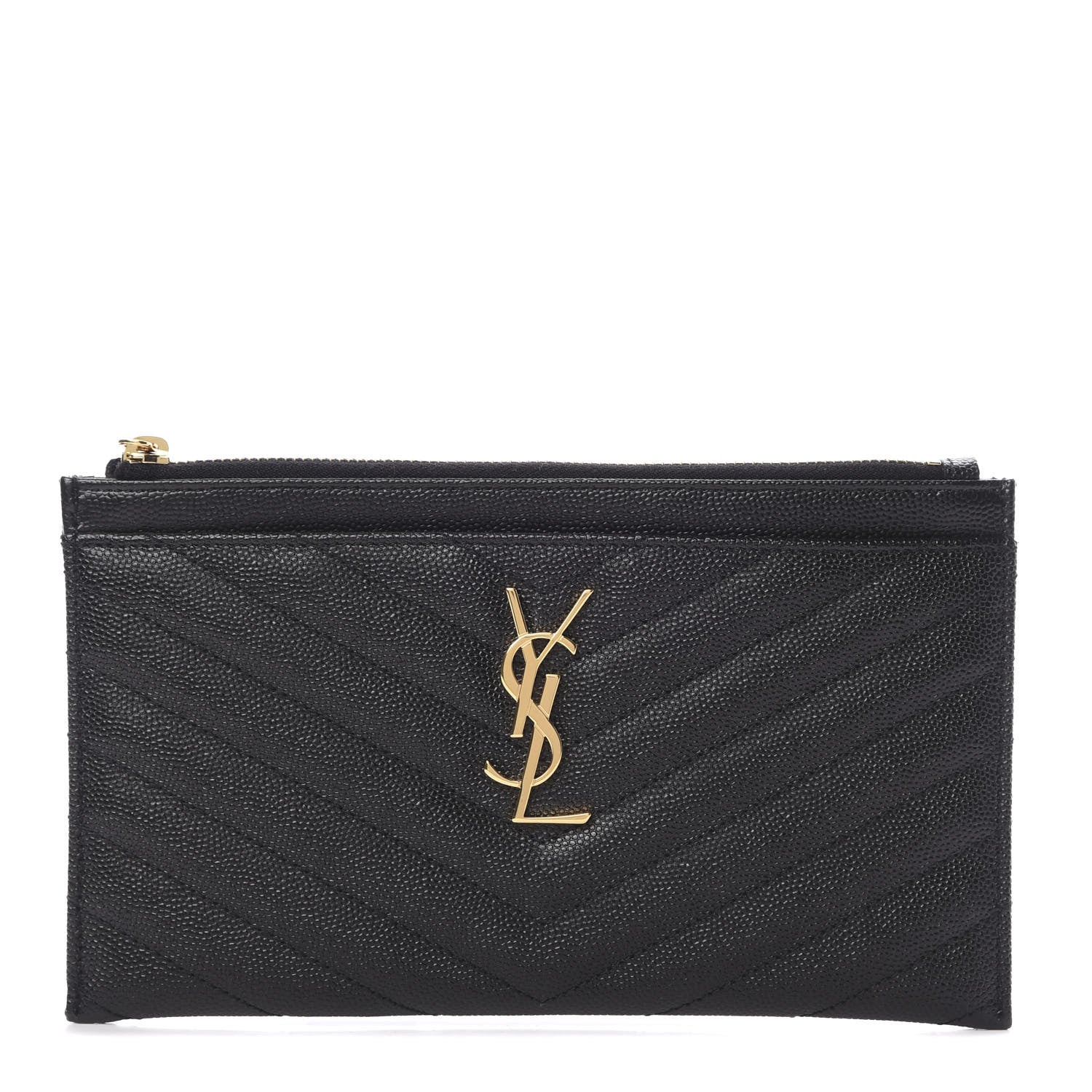 Saint Laurent Grain De Poudre Chevron Monogram Bill Pouch Black 1 of 8
