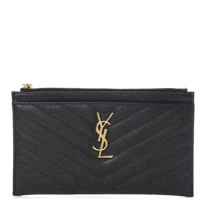 Saint Laurent Grain De Poudre Chevron Monogram Bill Pouch Black 1 of 8