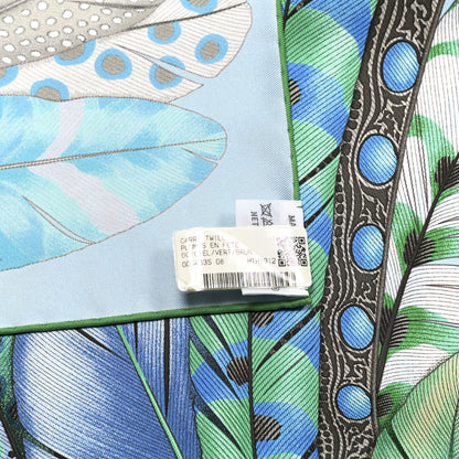 Hermes Silk Plumes En Fete Scarf 90 Ciel Vert Brun 7 of 7
