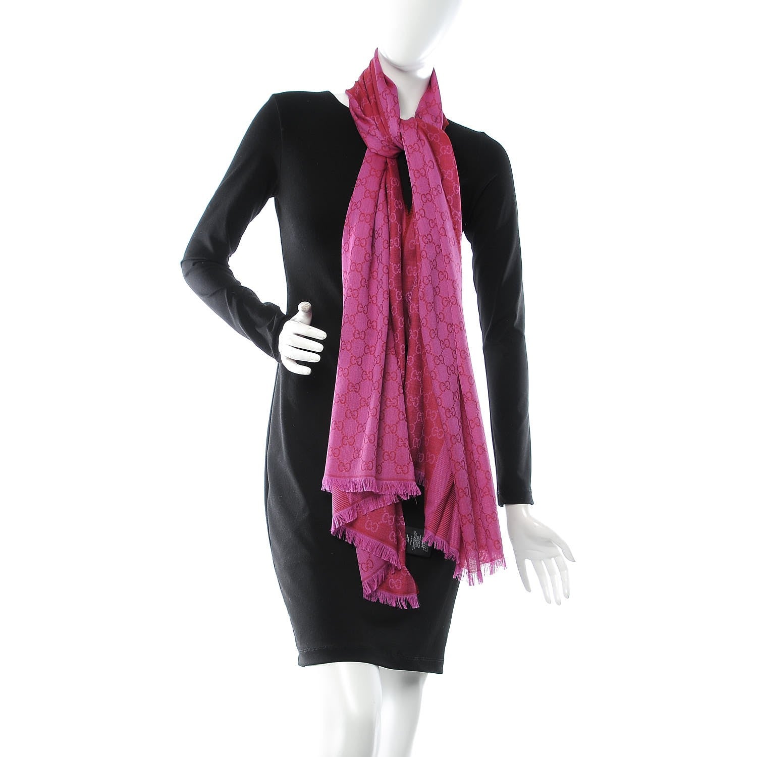 Gucci Wool Silk GG Monogram GGWeblong Fringe Scarf Shawl Red Pink 2 of 5