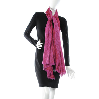 Gucci Wool Silk GG Monogram GGWeblong Fringe Scarf Shawl Red Pink 2 of 5